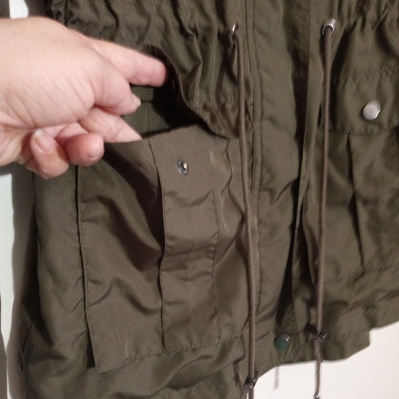 Merona olive green utility jacket with jersey lining and hood - Picture 3 of 13